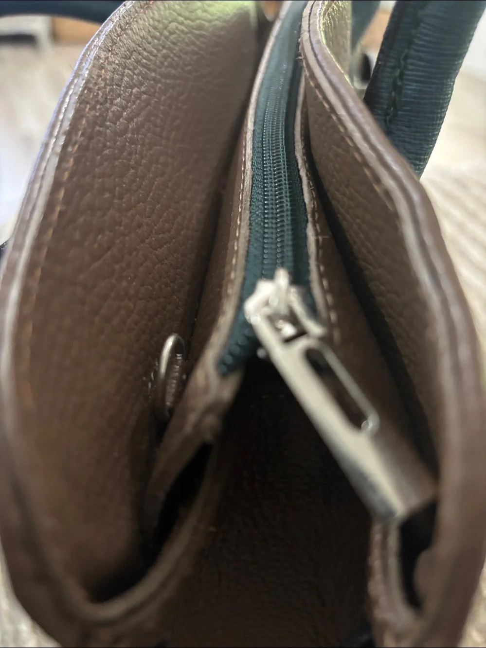 Vera Pelle Leather Satchel with Lock - Brown‎ & Green purse